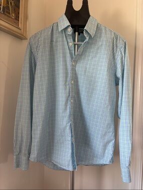 Men's J Maverick Light Blue & White Gingham Button-Down Shirt Large Preppy